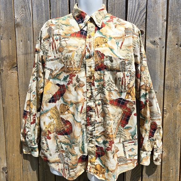 Men's Dress Shirt KSG Kenneth Gordon Printed Long Sleeve Large Delaware Nature - Picture 3 of 10